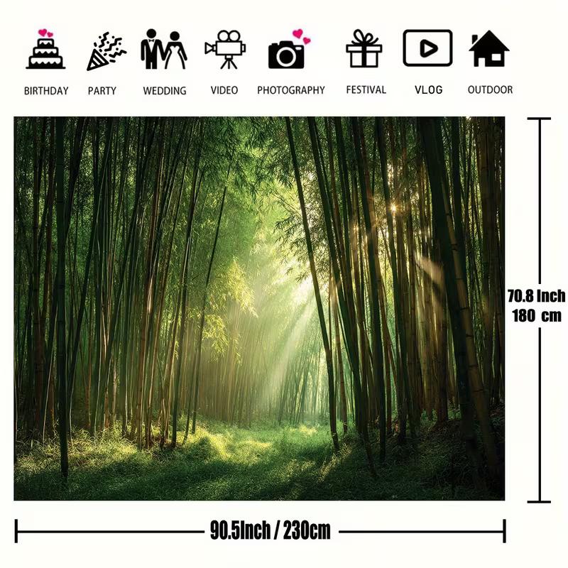 2D Bamboo Forest Backdrop, Green Sunlight Background for Travel Themed Photoshoot