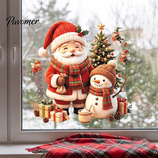 Removable Christmas Wall Stickers Cute Santa Snowman Decals, PVC with Waterproof Home Decoration Elf Gift Elements, Festive Decor for Toilet
