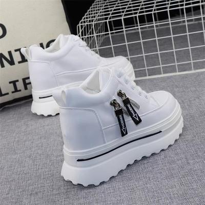 Damenschuhe mit dicker Sohle, Weiß, Innenhöhe, kleine Freizeitschuhe, Sportschuhe, Einzelschuhe