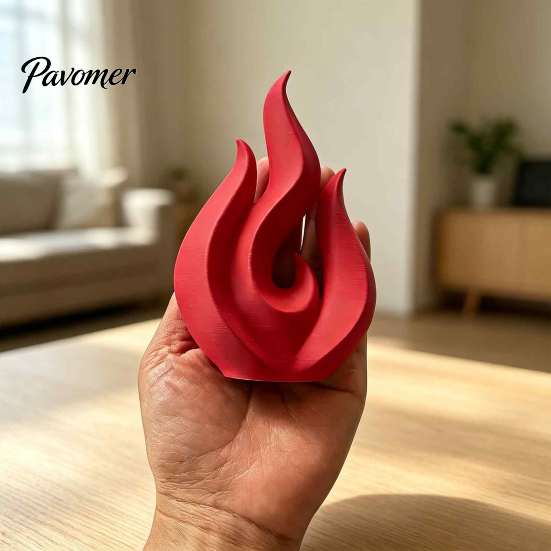 Trendy Collection Display 3D Printed Flame Sculpture, Matte Red Hollow Statue, Unique Desktop Art Minimalist Ornament for Office Home Decor
