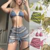 Bohemia Printed with Skirt Halter Strappy Bikini Female Swimsuit Women Swimwear Three-pieces Bikini Set Bather Bathing Suit Swim