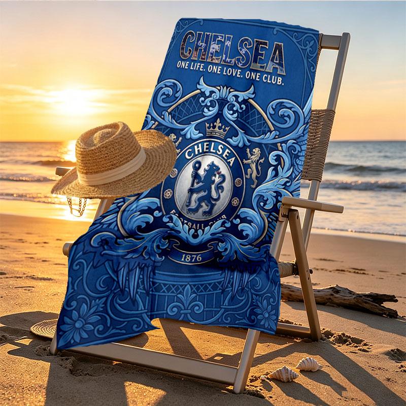 Chelsea FC Print Beach Towel Design, Soft, Lightweight. for Home Bathroom, Spa, Pool, Yoga, Surfing, Camping, Gift for Family, Friend