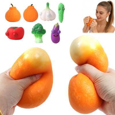 Eye Popping Tomato Squeeze Toy Cartoon Garlic Eggplant Broccoli Bitter Gourd Anti-anxiety Toy Simulation Fruit Vegetable Sensory Fidget Toy