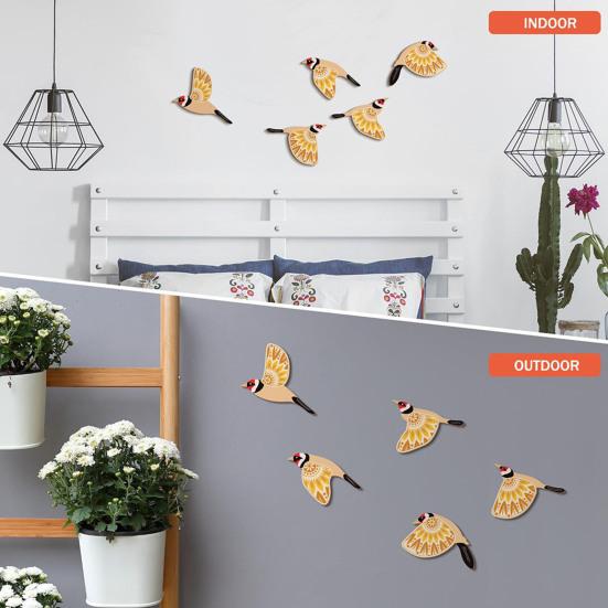 5 Pcs Wooden Flying Bird Wall Art Rustic Scandinavian Style Birds Wall Hanging Decor for Living Room Bedroom Kitchen Office Decor