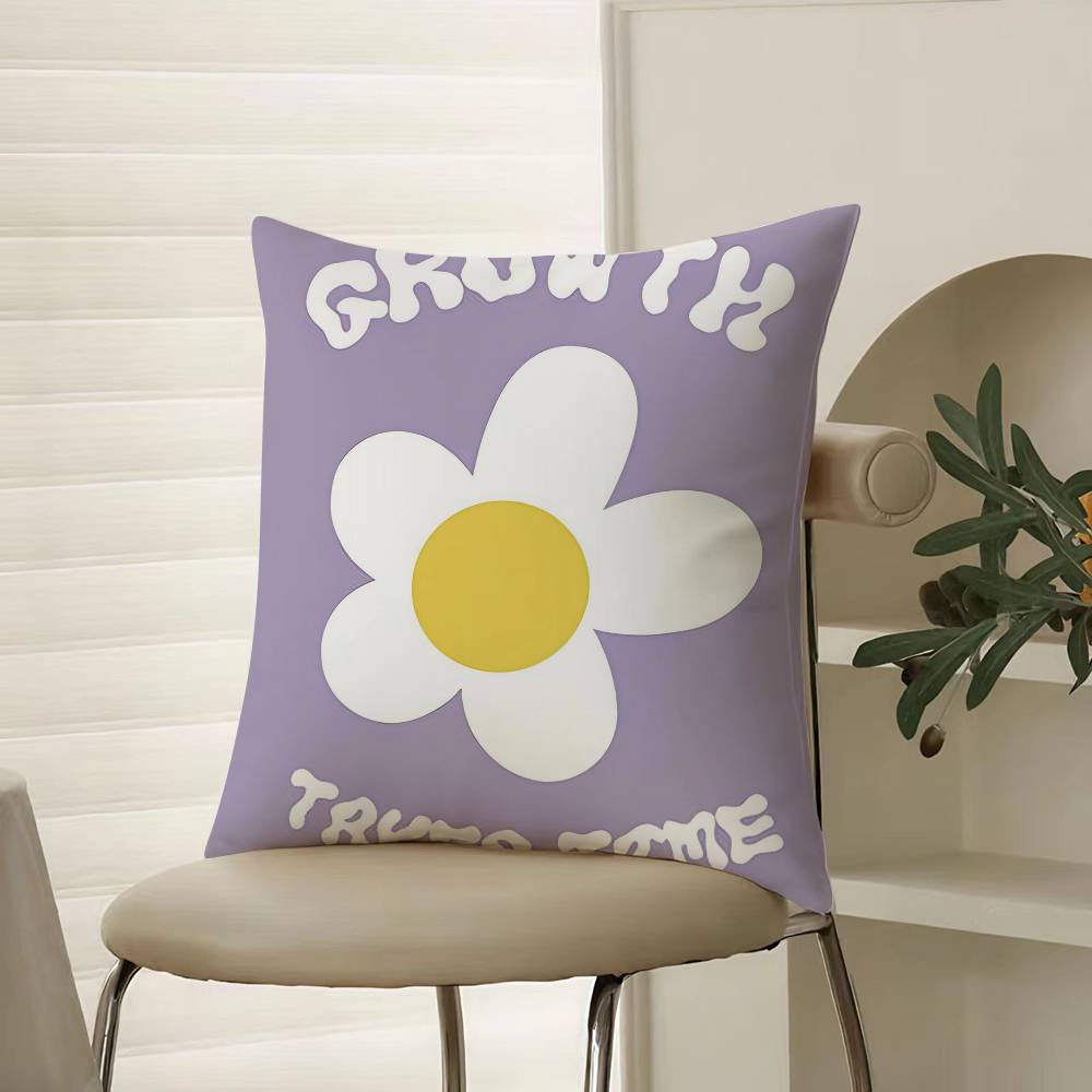 Cute Minimalist Pattern Print Flower Pillow Case Comfort Sofa Bed Silky Elegant Invisible Zipper Decorative Cushion Cover