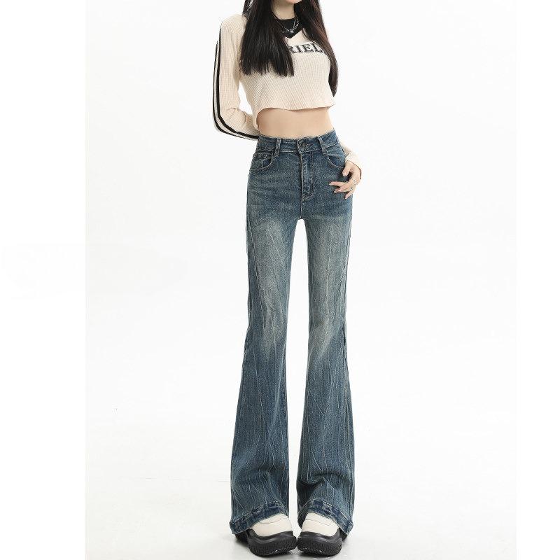 Women s High Waist Flare Jeans Slim Fit Japanese Casual Vintage Washed Spring Women Denim Trousers XS