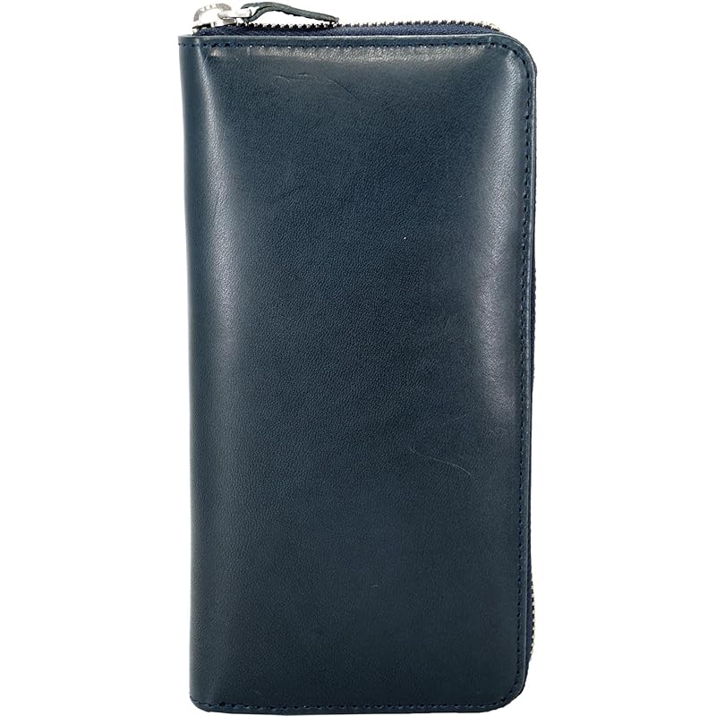 

navy long wallet men s ladies wallet tochigi leather made in Japan genuine leather Tanned leather round zipper Thin large capacity wallet Popularity
