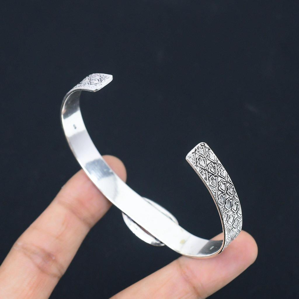 Womens day Deal 925 Sterling Silver Pear Heart Chakra Rhodochrosite Stone Bangle