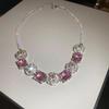 Exquisite French Zircon Flower Jewelry Set: Court-Style Clavicle Necklace & Pendant Earrings