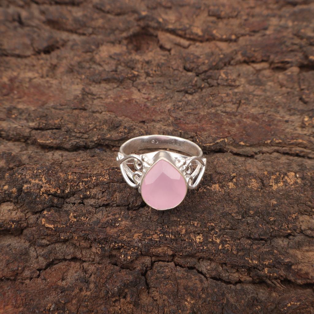 Rose Chalcedony Stone 925 Silver Promise Stackable Best Friend Gift Ring Jewelry RR-46-18