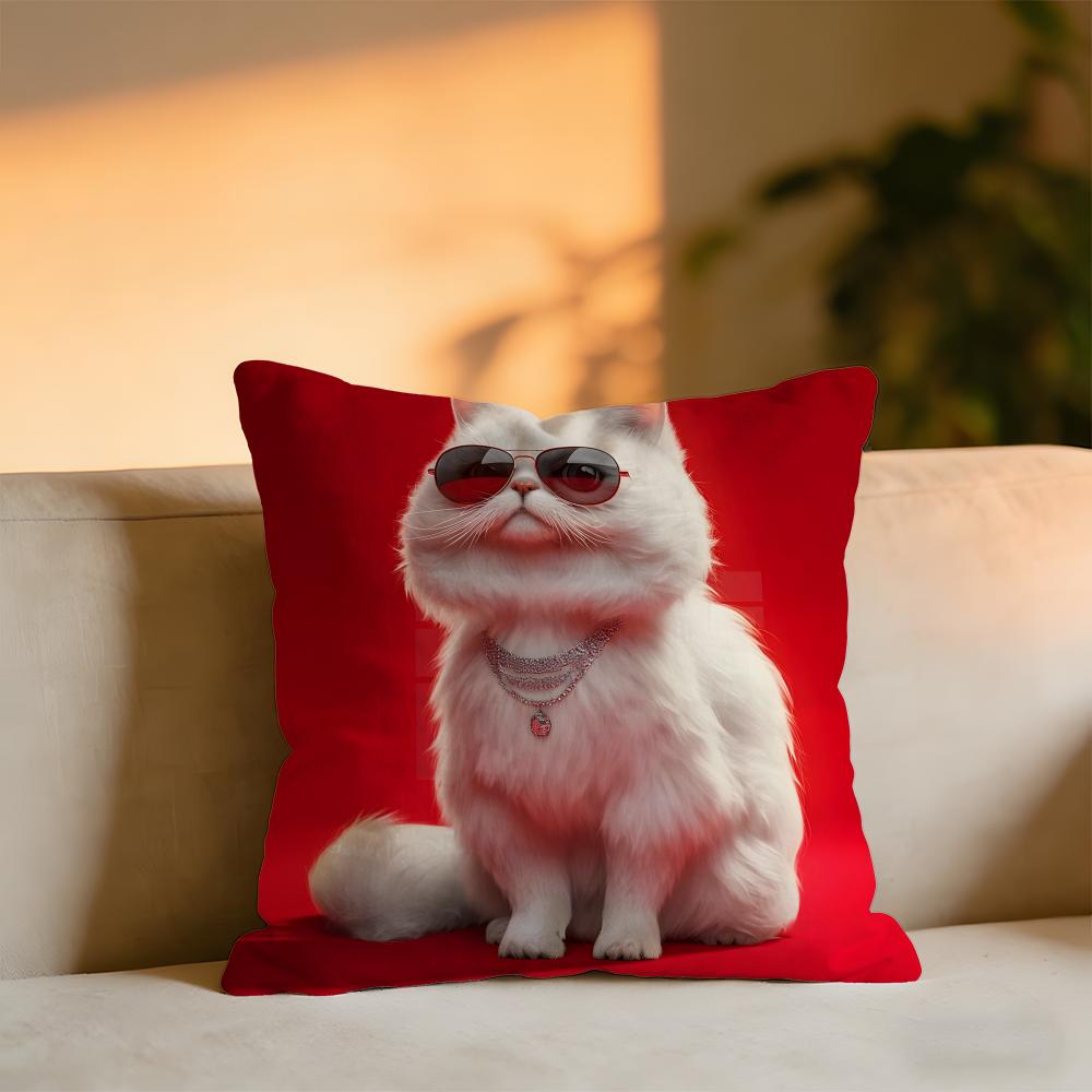 Cool And Domineering Cat Cushion Cover Cozy Velvet Throw PillowSoft Warm Cushion For Sofa Bed