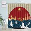 White Crane Shower Curtains Green Leaves Plants Japanese Style Stripe Pattern Decor Polyester Fabric Bathroom Curtain With Hooks