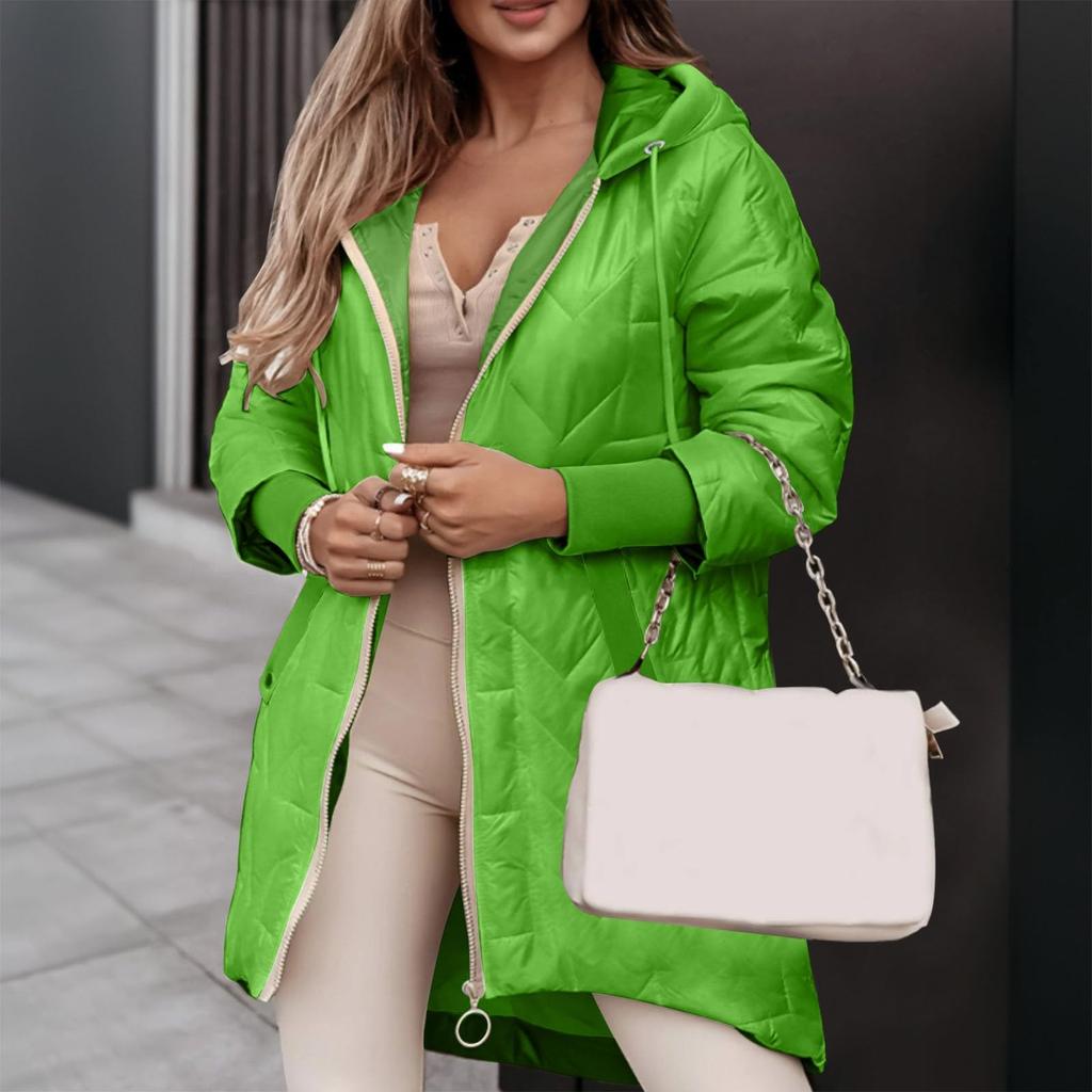 Women's Fashion /Winter Solid Color Long Sleeve Zipper Loose Warm Hooded Coat