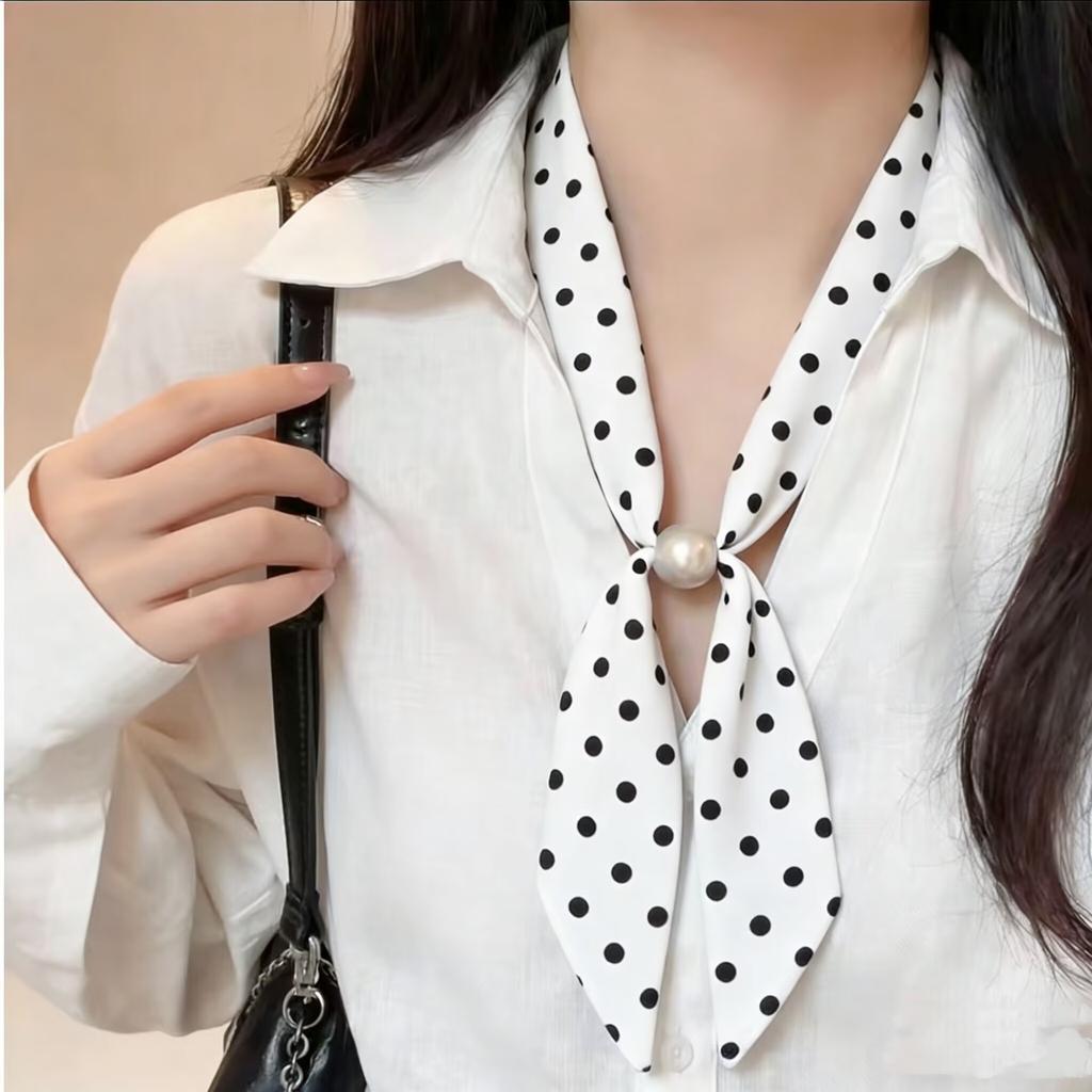 Korean polka dot silk scarf neck high-end long headband women's necklace adjustable scarf accessories new