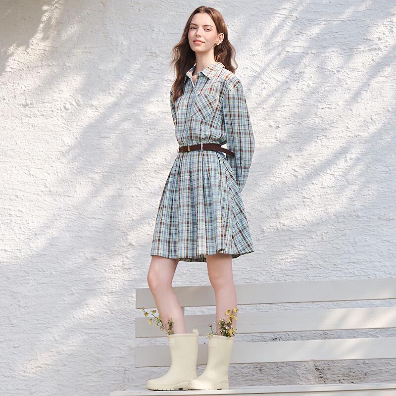Betu Women's Vintage Plaid Cotton Shirtdress