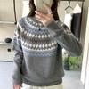 Women's 100% Wool Fair Isle Round Neck Sweater - Retro Jacquard Knitwear for Autumn/Winter