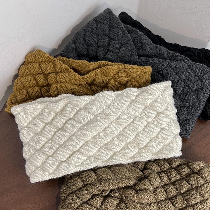 Woolen Criss-Cross Argyle Headband: Wide Warm Winter Hair Accessory