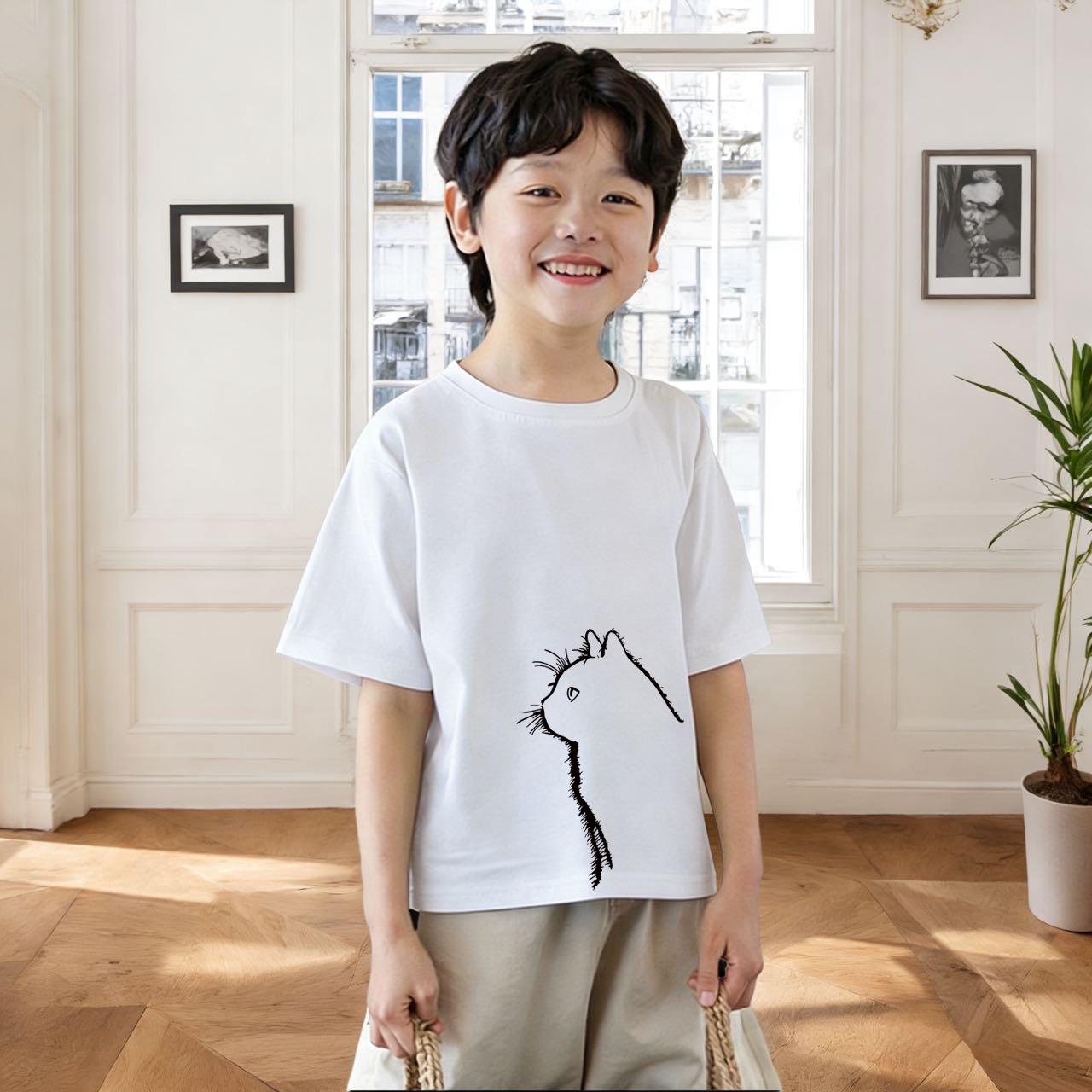 Children s 220g Heavyweight Cartoon Print Pure Cotton T-Shirt - Unisex Short Sleeve 150 cm