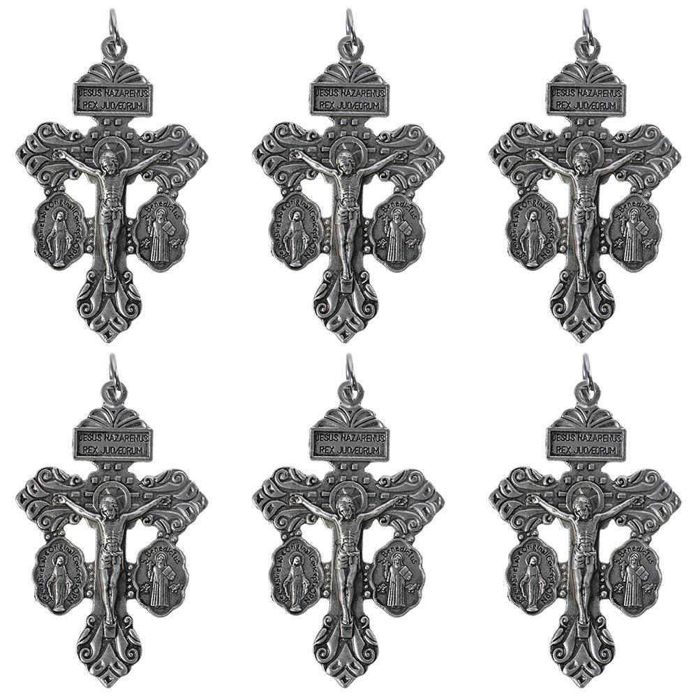 6 Pcs Alloy Catholic Crucifix for Rosary Making Bulk with Medal Design Pardon Crucifix Rosary Parts for Rosaries Catholic