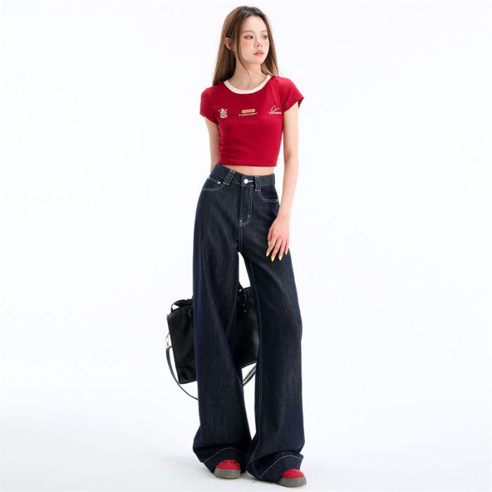

Women s Wide-Leg Lyocell Blend Jeans: Silver Thread, Colorfast, High-End Feel, Floor-Length, Slimming/Draping, 2025 Spring/Summer Collection S