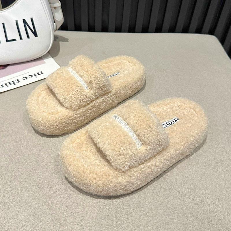 Niche Mao Mao slippers women's 2025 new Korean version ins trendy shoes autumn and winter embroidery thick-soled soft Mao Mao cotton slippers