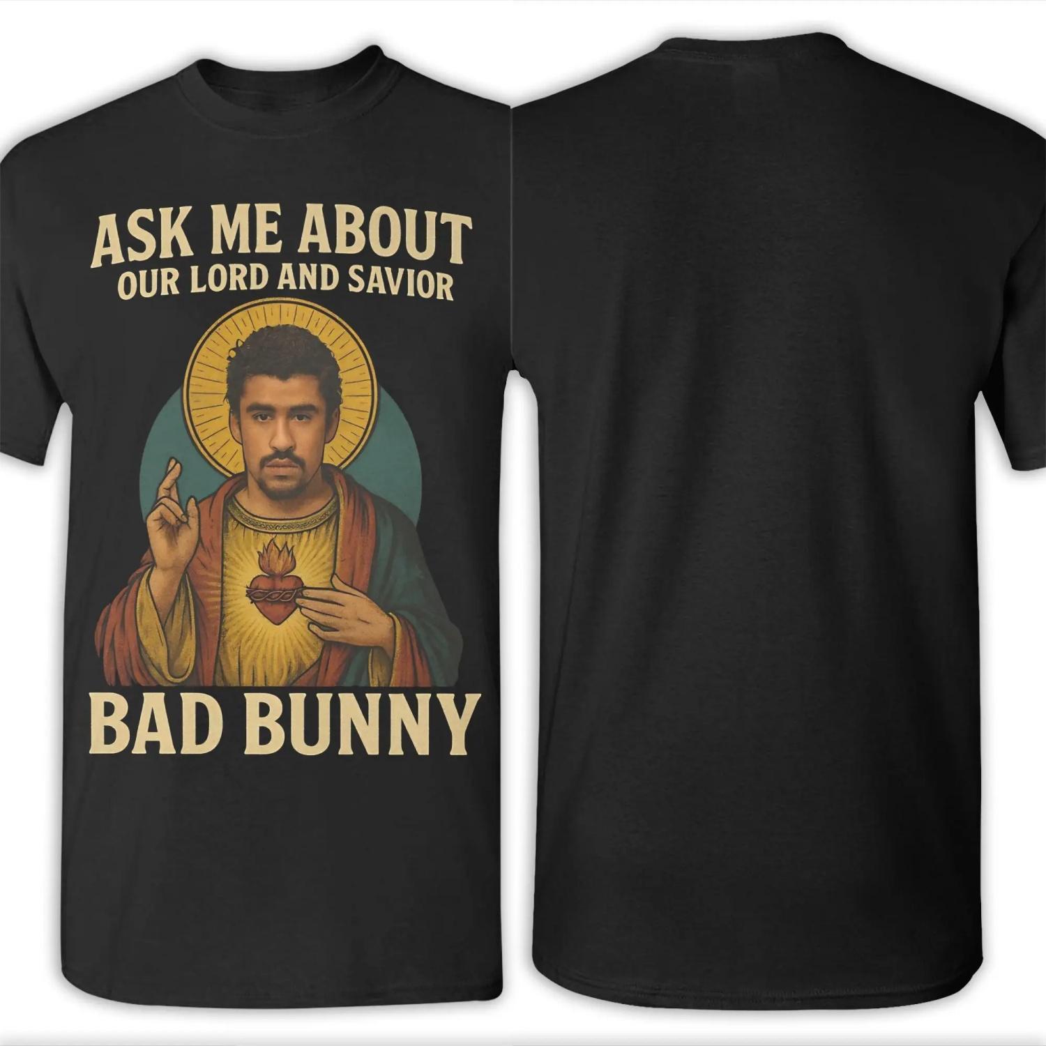 

Men s T-Shirts Ask Me About Our Lord and Savior Bad Bunny Novelty Cotton Tees Short Sleeve T Shirts O Neck Clothing Gift Idea S чёрный