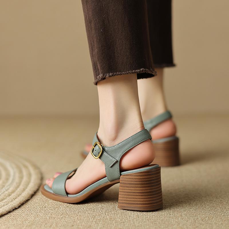 2024 New Women Sandals Casual Office Ladies Genuine Leather Thick Heels Platforms Shoes Woman Summer Fashion New Arrival Pumps