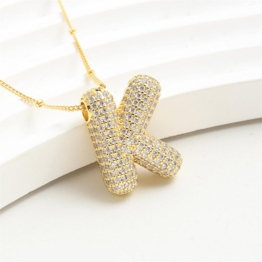 Luxury Trendy Stainless Steel Full Inlay Zircon Shiny Letter Pendant Necklace for Women Men Friends Couple Collar Jewelry Gifts