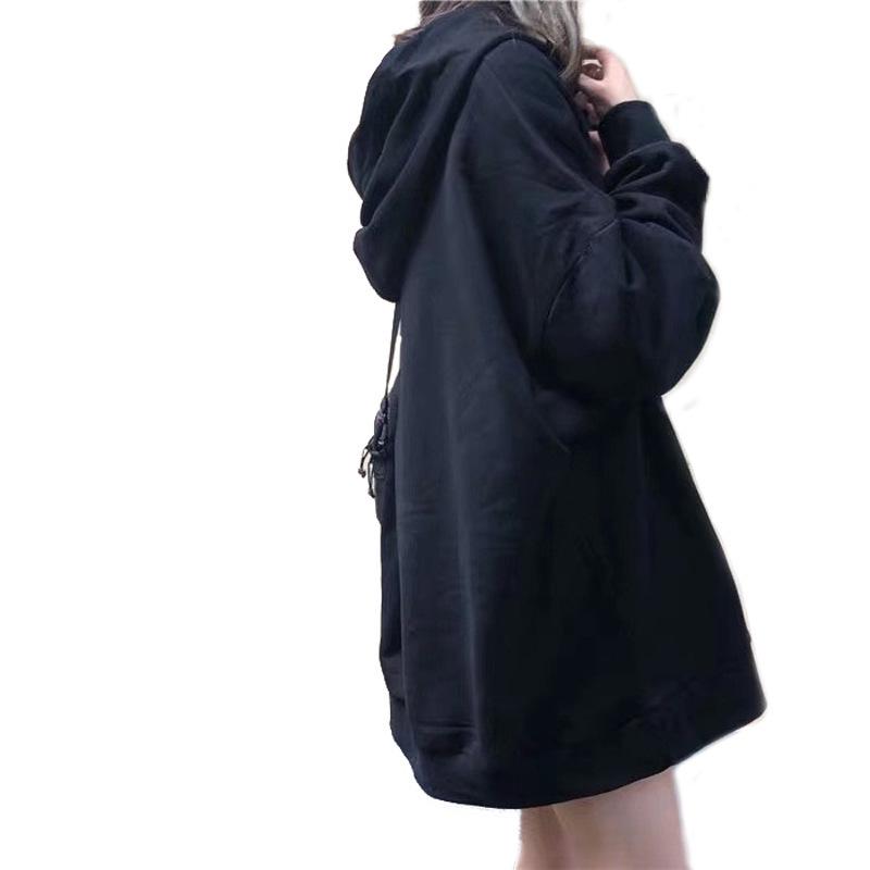 2025 Autumn Women's Korean Style Thin Long Sleeve Hoodie - Solid Color, Versatile, Mid-Length, Loose Fit.