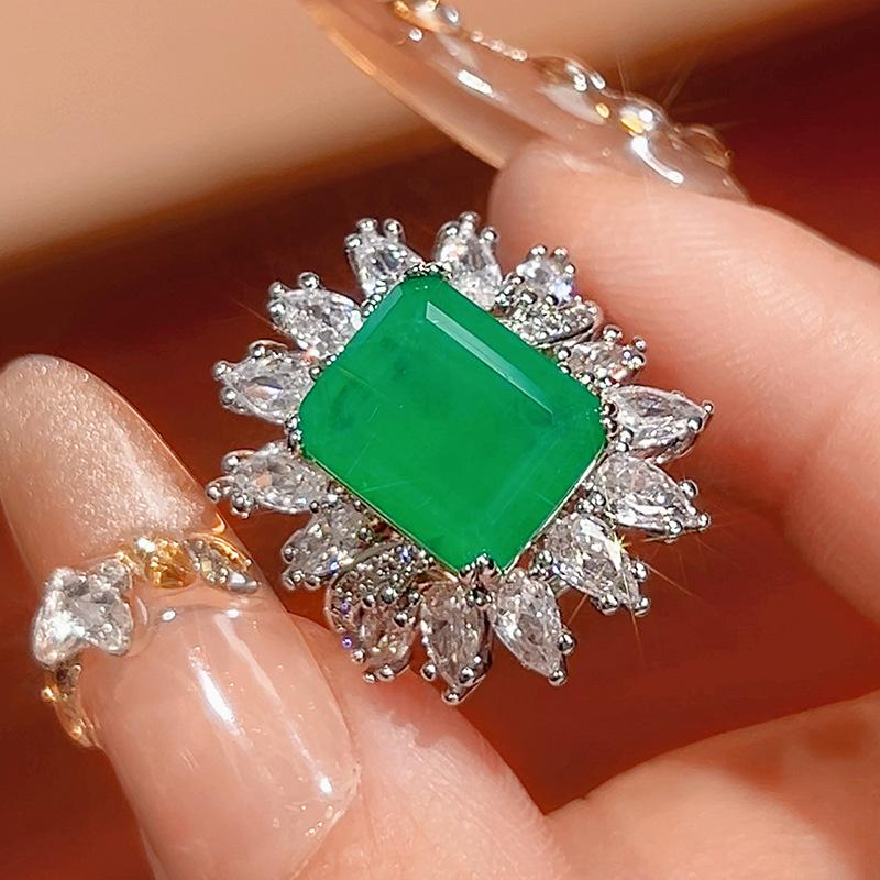 

Набор украшений, серьги, кольца, квадратный цветной сокровище, стиль красного корунда, женский светлый люкс