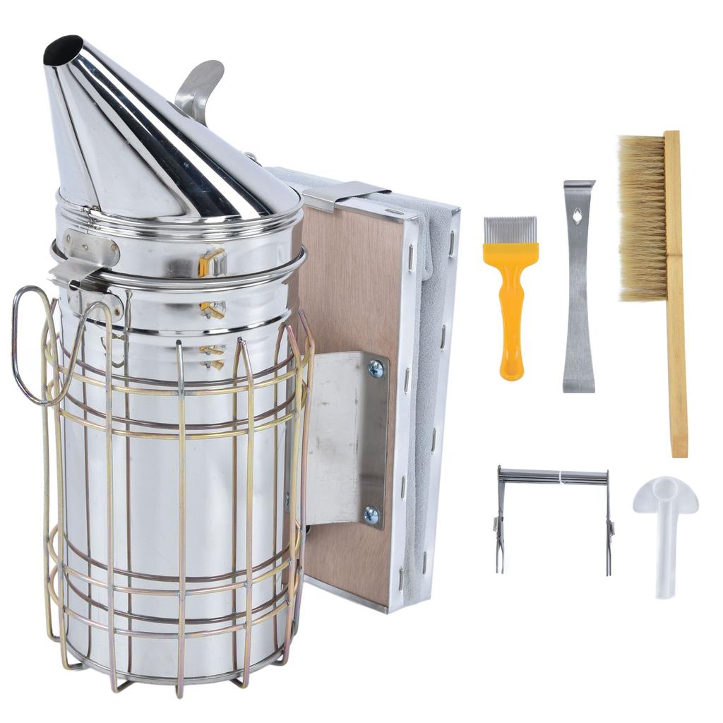 6Pcs/Set Beekeeping Starter Kit Beehive Smoker Frame Grip Uncapping Fork Bee Feeder Brush Scraper
