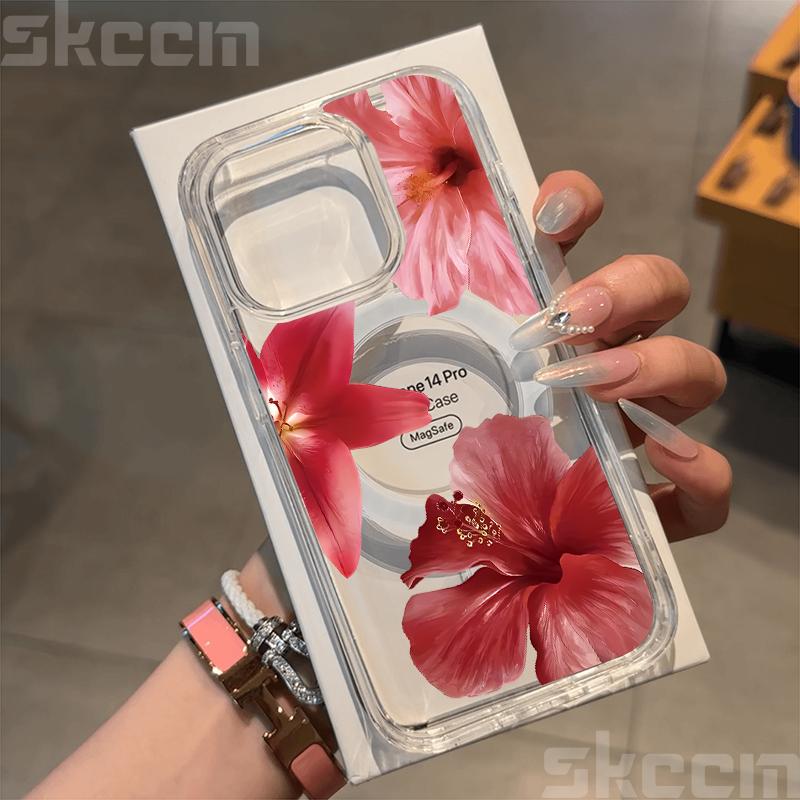 Flower Hibiscus Floral Case For Samsung Galaxy S25 Ultra S24 FE S23 S22 S21 S20 Plus A55 Magsafe Magnetic Wireless Charge Cover