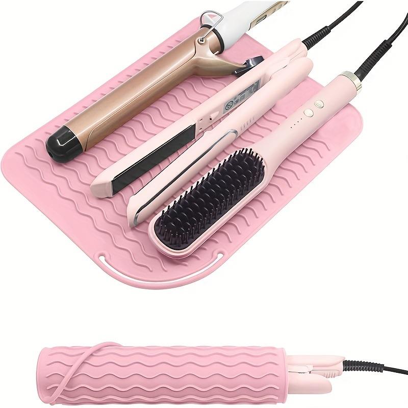 Tapis de voyage 2-en-1 en silicone résistant à la chaleur et sac de rangement protecteur antidérapant pour fers à boucler, pinces plates - Organisateur portable d'outils de coiffure