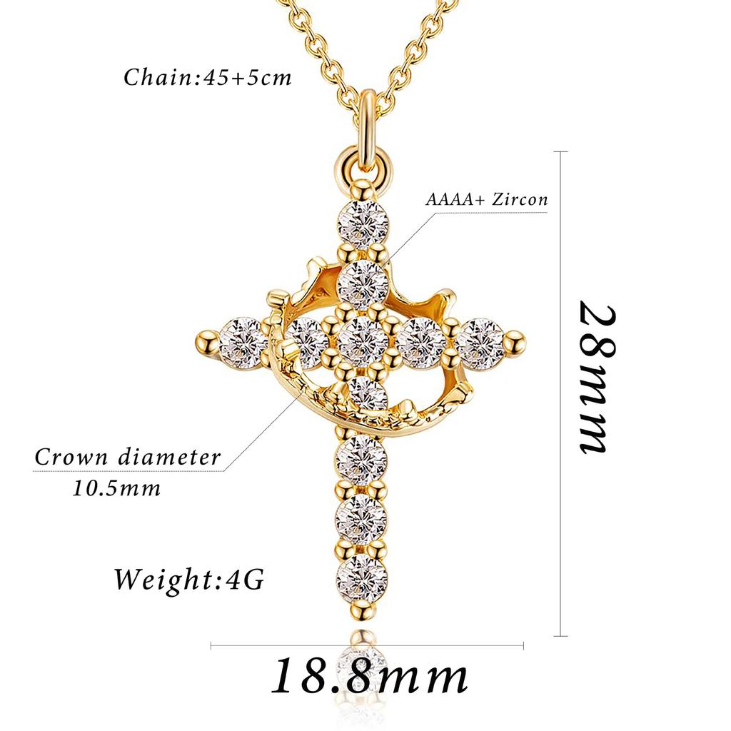 Rotatable Crown Rhinestone Birthstone Zircon Cross Choker Pendant Necklace for Women Cross Chain Christian Jewelry Prayer Gift