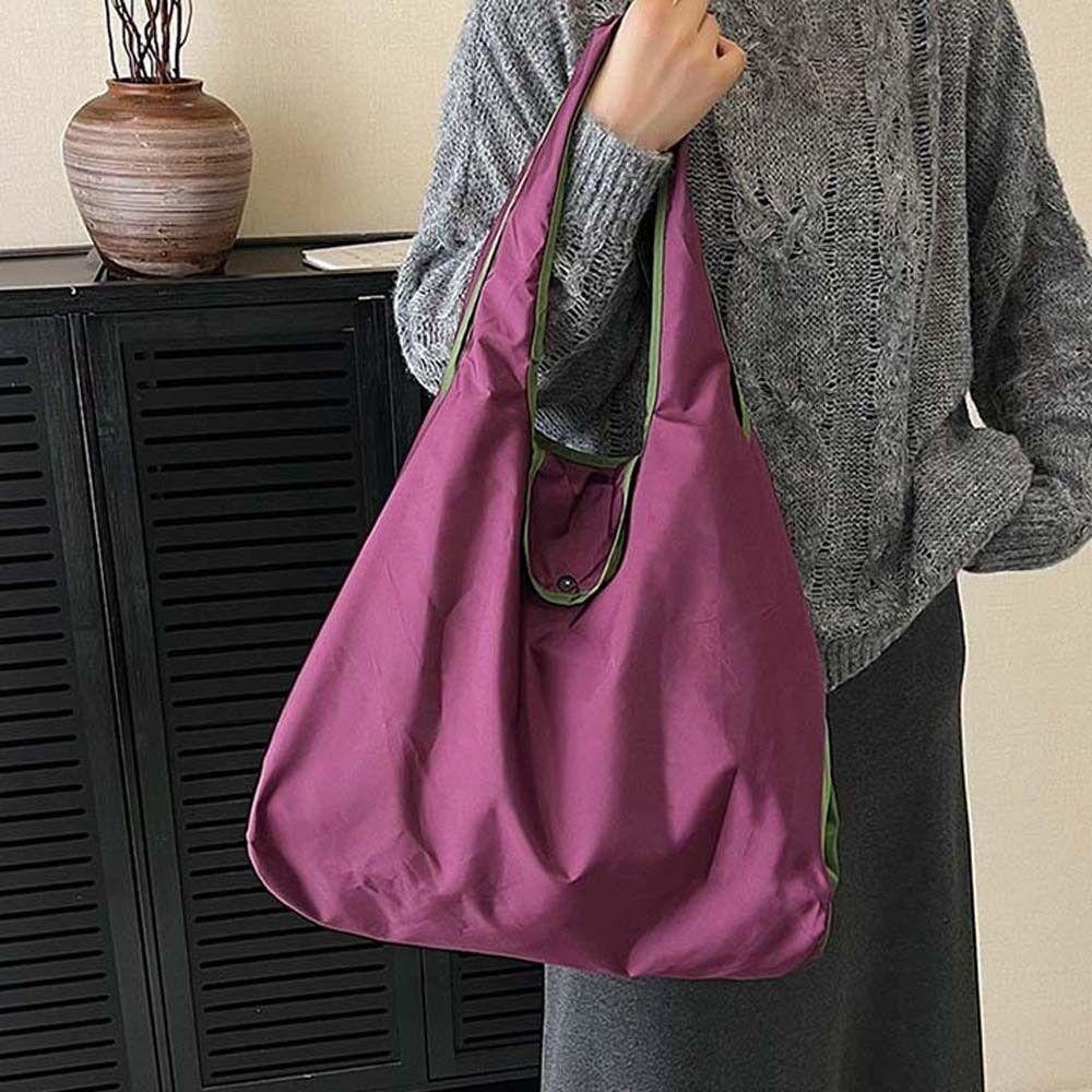 Large Capacity Foldable Shopping Pouch Multi-functional Contrast Color Shoulder Bag Supermarket