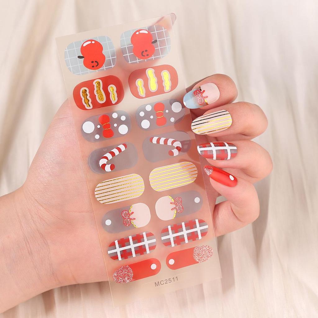 16-Piece European/American Christmas Gel Nail Stickers – No-Bake, French Manicure Style