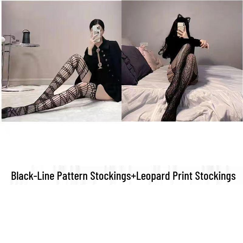 Vintage Black Silk Suspender Fishnet Stockings - Slim, Ripped Over-the-Knee for Spring & Autumn