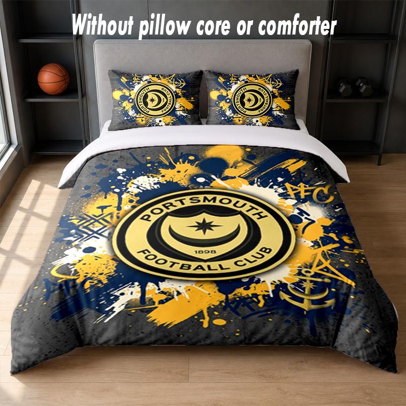 Set Biancheria da Letto Design Portsmouth FC 1 Copripiumino + 2 Federe Morbido Traspirante Biancheria da Letto per la Casa