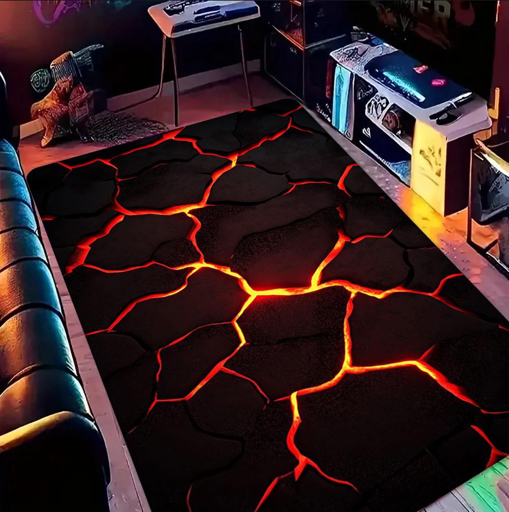 3D Geometric Neon Crack Carpet Gaming Room Carpet for Kids Boys Man's Room Large Rug Game Player Home Decor, Teen Room Decor Rug