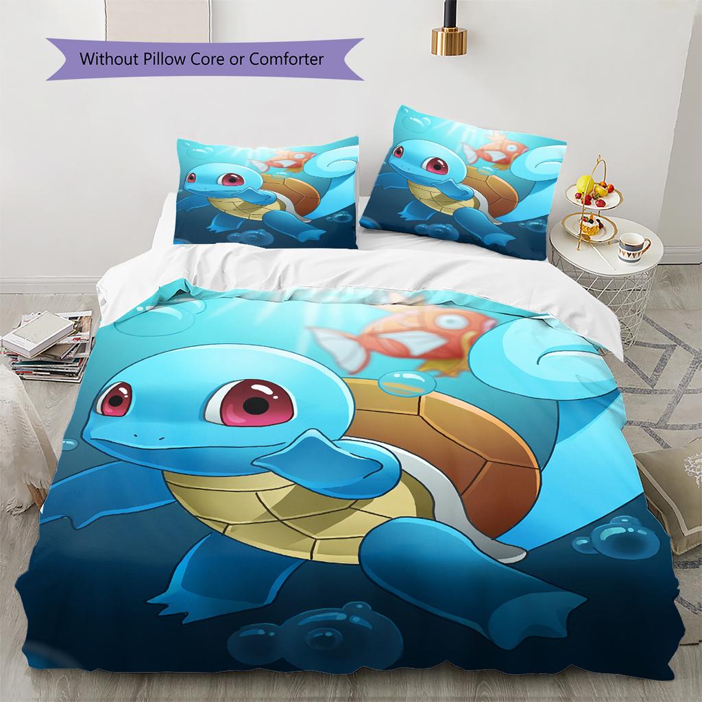 Biancheria da letto con motivo a cartone animato di Squirtle Decorazione per la casa Regalo di compleanno (1 * copripiumino + 2 * federa, senza nucleo)