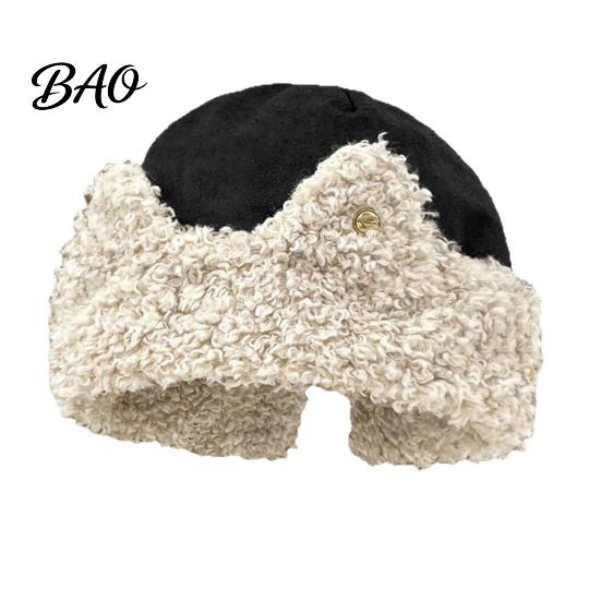Fuzzy Skull Cap Cat Ear Sherpa Fleece Hat for Women, Windproof Winter Protection Comfortable Hat, Thick Warm Outdoor Cycling Soft Lined