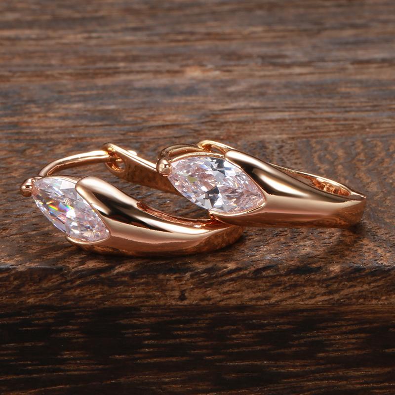 Shiny Natural Zircon Drop Earrings For Women Vintage Bride Wedding Accessories Rose Gold Color Daily Fine Jewelry