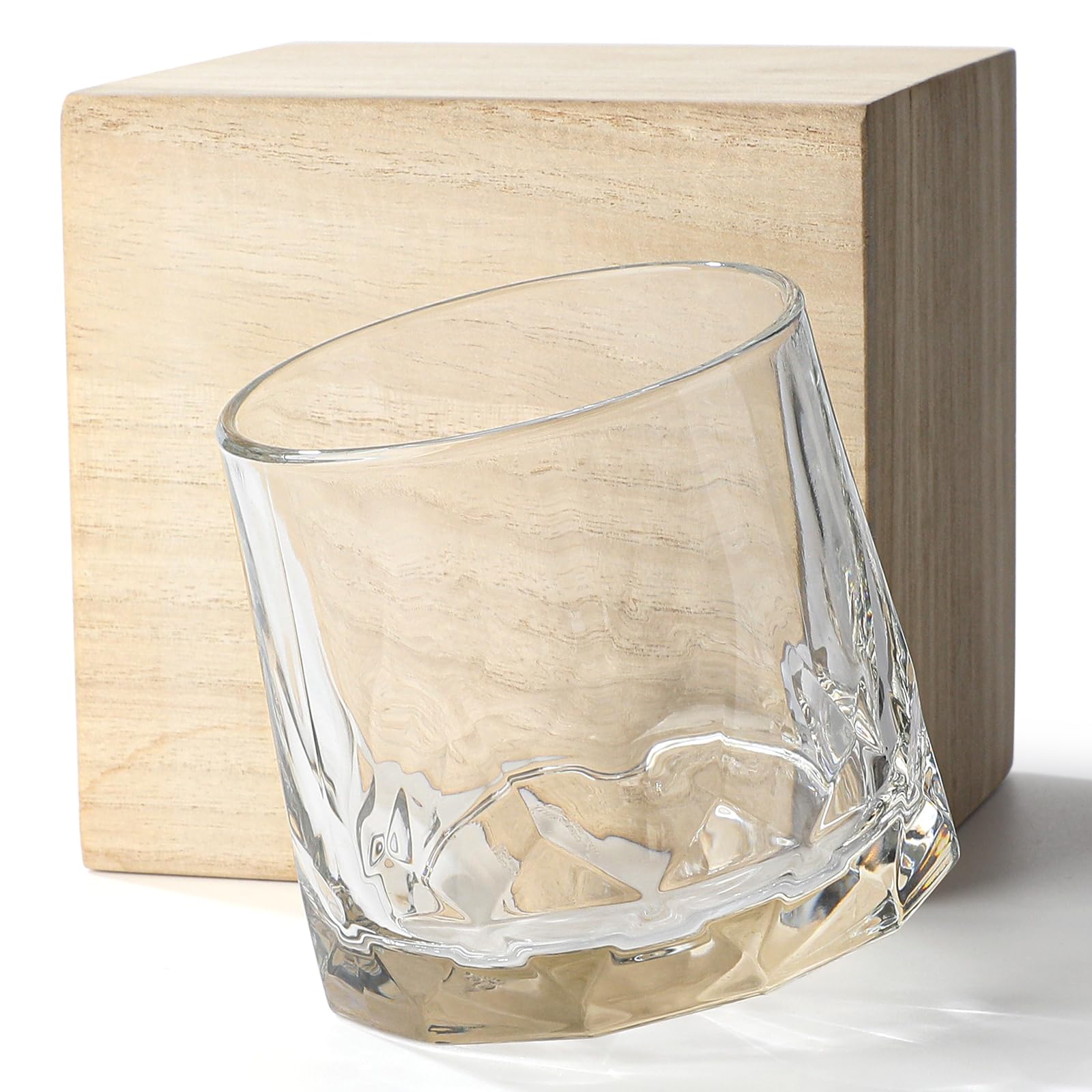 

Rocks Glass, Whiskey Glass, Wooden Boxed, Rotating Bottom Design, 260ml Tumbler