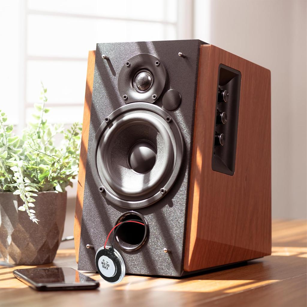 Uxcell 2Pcs 2W 8 Ohm Small Speaker Metal Shell Round Internal Micro Magnet Mini Speaker with 60mm Terminal Wire for DVD EVD Multimedia Mobile Portable