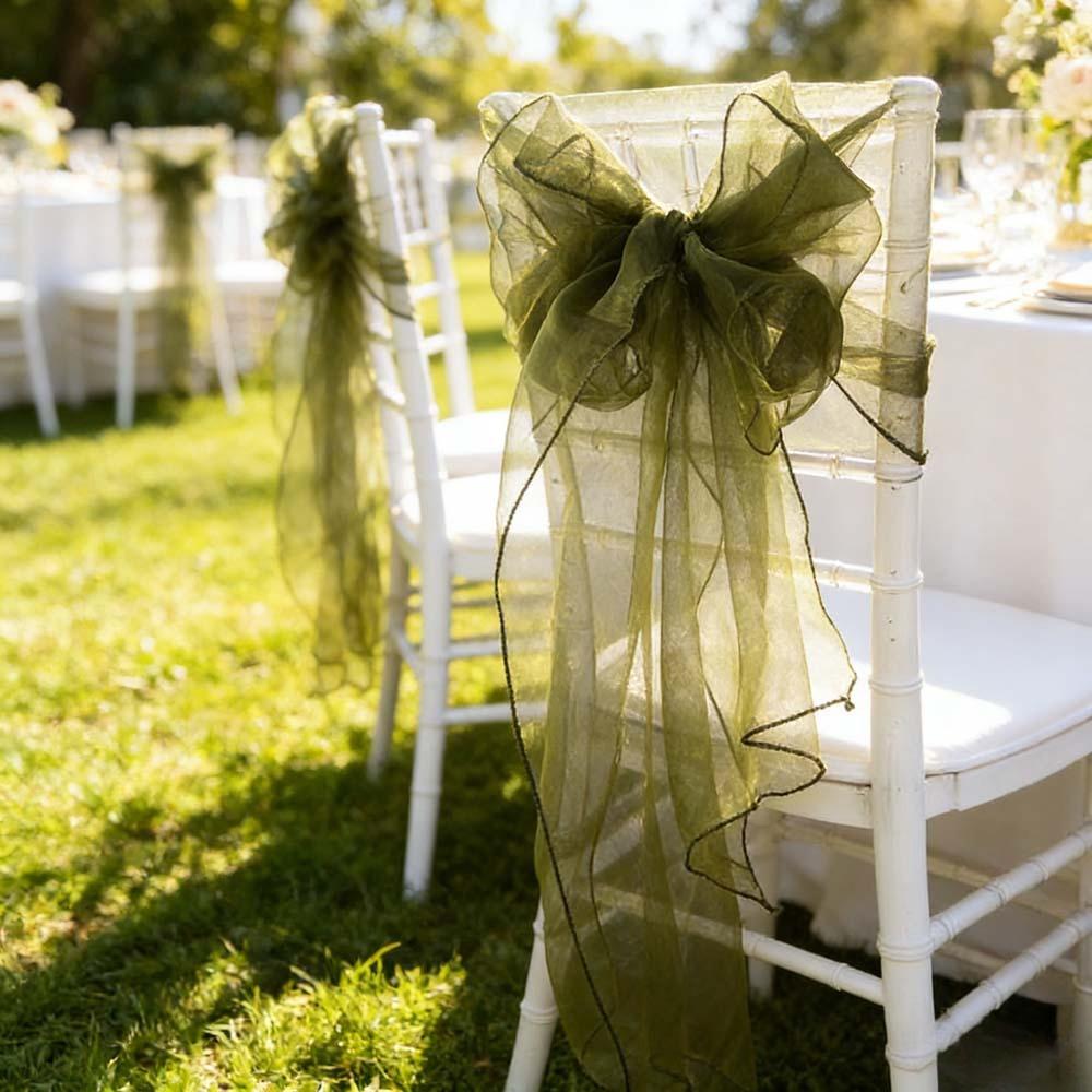 Sheer Organza Chair Sashes 275cm Wedding Chair Bows Back Veil Chair Cover Sashes for Bridal Shower Party Banquet Event 10Pcs Set