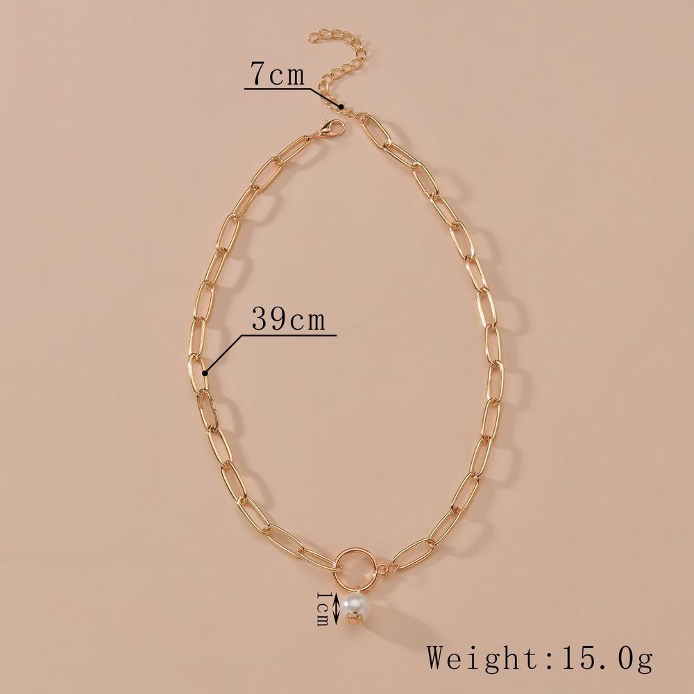 Personal cold wind, paperclip thick metal chain pearl pendant female exaggerated necklace