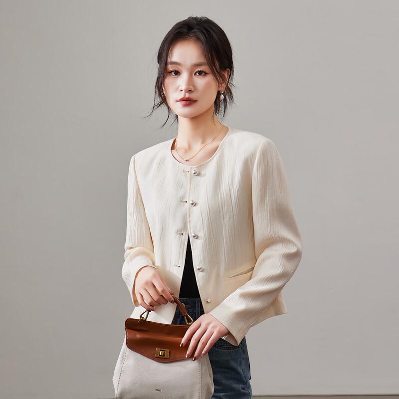 SOFSIL Women s Fashion Textured Round Neck Short Jacket M