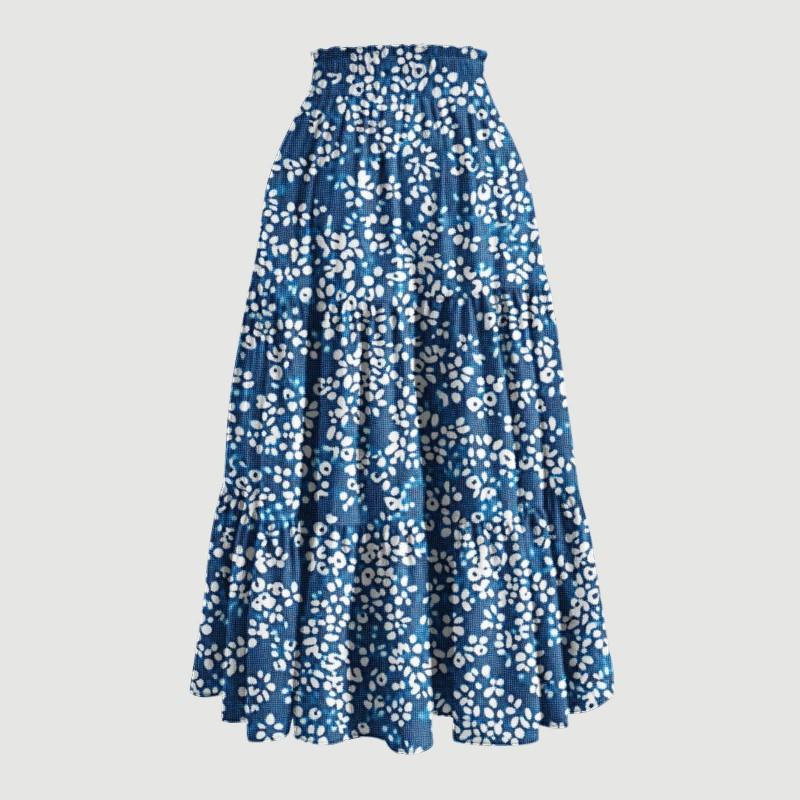 Printed Pocket Spliced Elastic Waist Midi Skirt Women Elegant Commuter Style