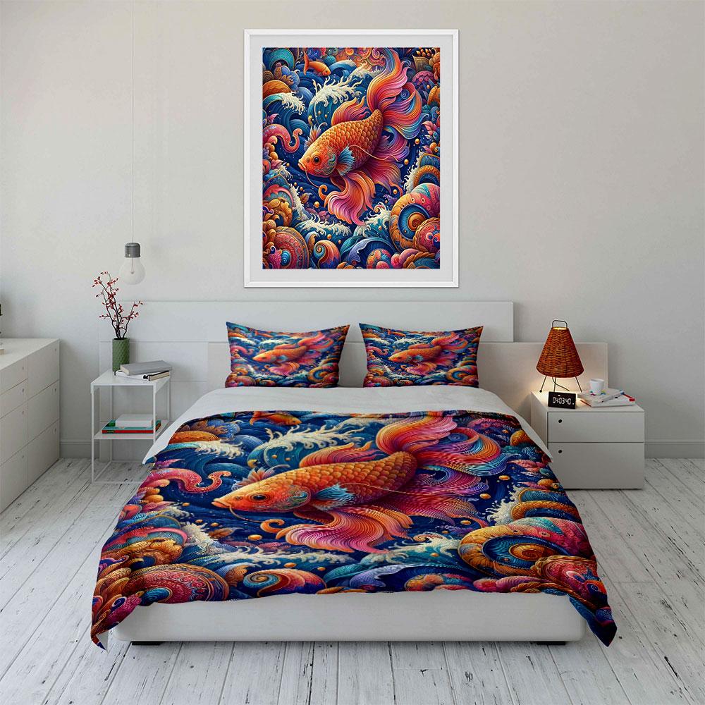 Colorful Fish Art Trio Decor 3Pc Multiple Sizes Kid'S And Adults' Bedroom Exquisite 3Pc Bedding Set, Gift