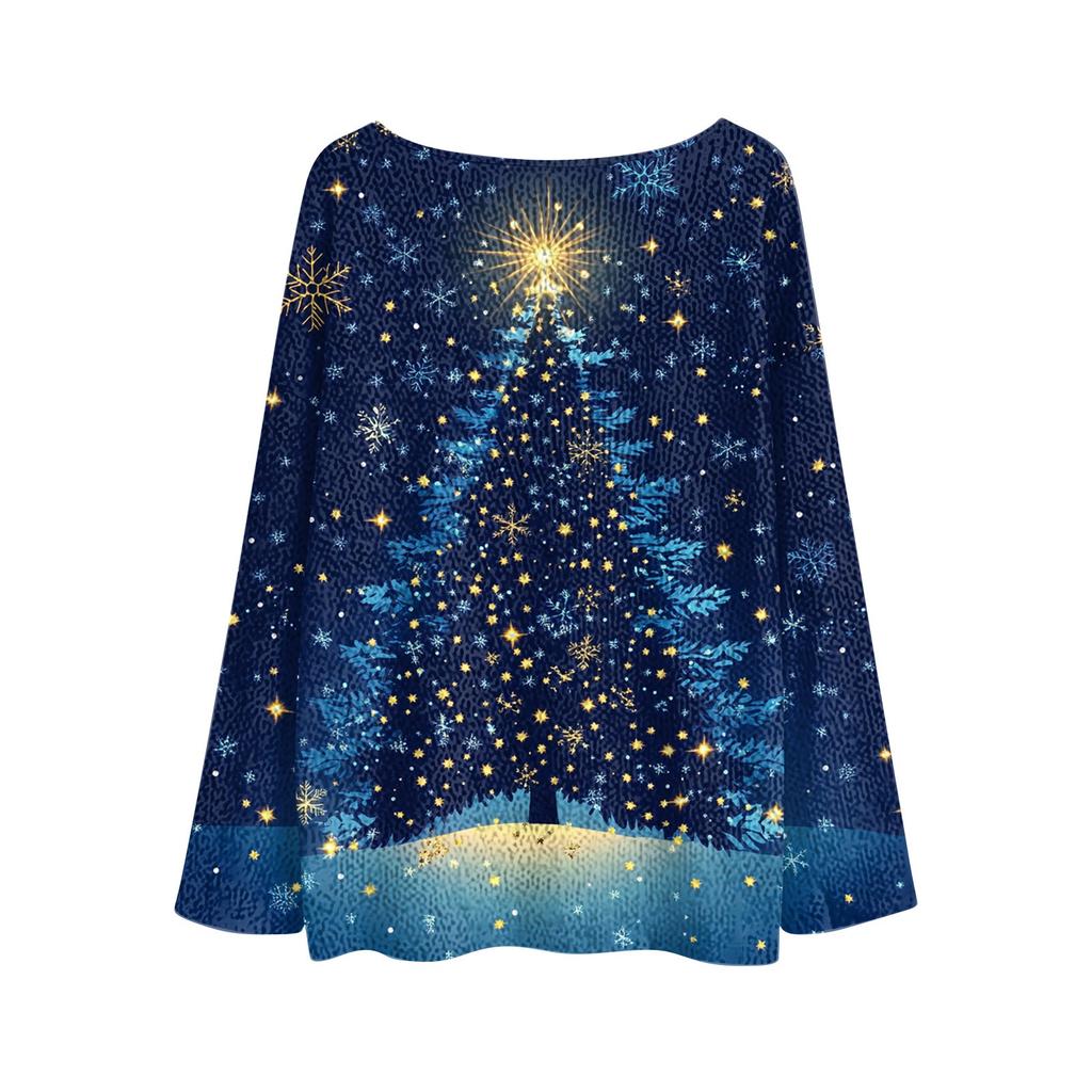 Women's Fashion Round Neck Long Sleeve Christmas Print Casual Pullover Sweater Top